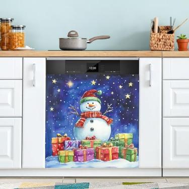 Imagem de xigua Linda capa magnética de boneco de neve de Natal, adesivos magnéticos decorativos antiarranhões para painel de geladeira e lava-louças, decoração personalizada de cozinha doméstica 58 x 66 cm