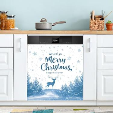 Imagem de xigua Capa magnética de flocos de neve para lava-louças de árvore de Natal, adesivos magnéticos decorativos antiarranhões para painel de geladeira e lava-louças, decoração personalizada de cozinha