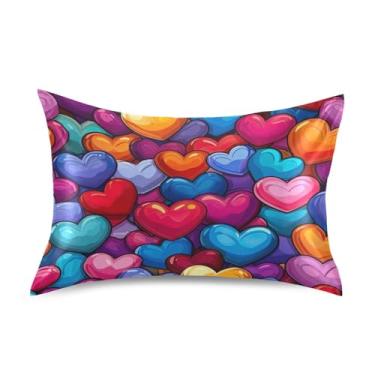 Imagem de ATTX Fronha de cetim com estampa de corações de amor coloridos com fecho de envelope, macia e refrescante para cabelo e pele, tamanho padrão 50 x 66 cm (6)