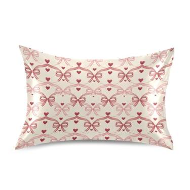 Imagem de Wassud Fronha de cetim com laço de fita para cabelo e pele, fronhas de seda lisa, tamanho queen, respirável, com fecho de envelope