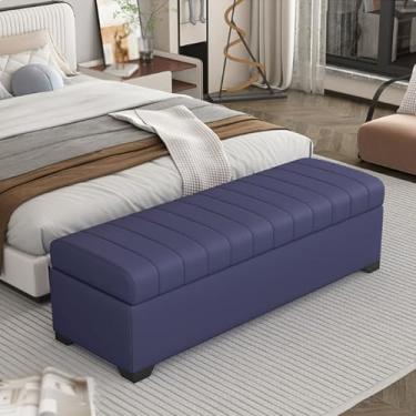 Imagem de Entryway Bench with Storage, Solid Wood Frame, PU Leather Upholstery, Hidden Storage, High-resilience Foam Filling, Sturdy Legs for Support, Suitable for Bedroom Use(Blue,80*40*40cm/31*16*16in)