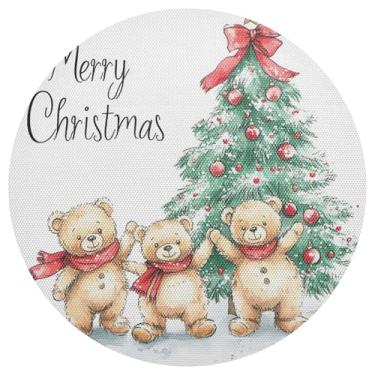 Imagem de xigua Jogo americano redondo de árvore de Natal, conjunto de 6, tapete de mesa redondo antiderrapante resistente ao calor, tapetes de mesa de 48 cm limpáveis para decoração de cozinha, jantar e festa