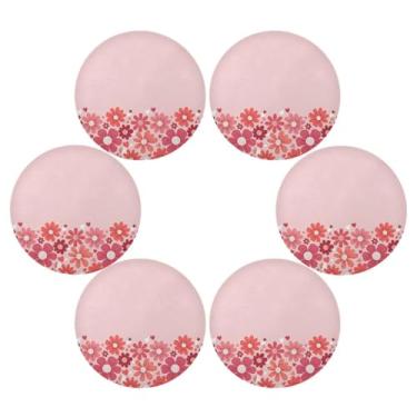 Imagem de Wassud Jogo americano conjunto de 6 tapetes de mesa redondos com estampa floral para cozinha e jantar, lavável, resistente ao calor, decoração de mesa 39 cm