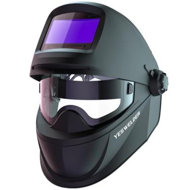 Imagem de YESWELDER Capacete de soldagem de escurecimento automático flip-up, controle remoto Bluetooth, cor verdadeira 4 sensores de arco sombra ampla 4/5-9/9-13 máscara de soldador para TIG, MIG, ARC, CUT e