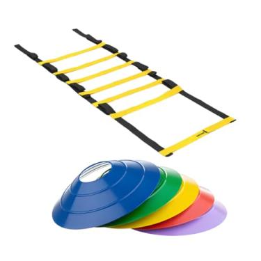 Imagem de Kit Treino Agilidade Circuito Funcional Completo Escadinha 7 Degraus + 10 Chapéu Pratos