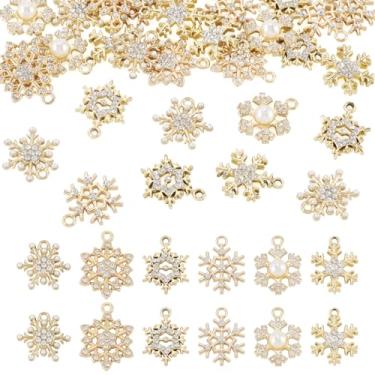 Imagem de Craftdady Pingentes de floco de neve, 36 peças, pingentes de inverno de zircônia cúbica transparente com pérola de resina, 6 estilos, pingentes dourados de floco de neve para artesanato faça você