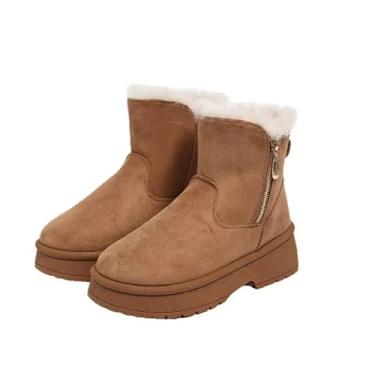 Imagem de Bota Feminina Inverno Cano Curto com Forro Peluciado Antiderrapante – Botinha com Zíper Lateral Confortável e Quentinha – Cor Camel – Casual e Fashion 38