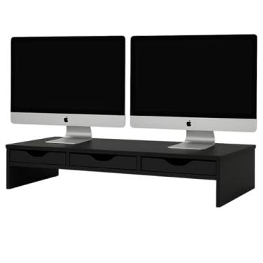 Imagem de Suporte Para Monitor Mesa 3 Gavetas Ergonômico Preto Suporte Monitor Mesa Monitores