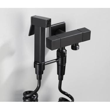 Imagem de Bidê preto fosco chuveiro latão sólido portátil bidê pulverizador para vaso sanitário único água fria anal chuveiro válvula de canto torneiras bidê