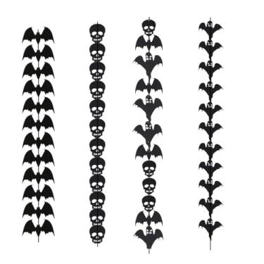 Imagem de Decoração de Natal 12 pçs/cordão decoração de Halloween não tecido caveira de morcego corda fantasma ornamento preto pendurado assustador horror Halloween guirlanda decoração decorações de Halloween