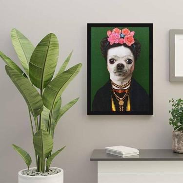 Imagem de Quadro Pincher A La Frida 24X18Cm Com Vidro - Madeira Preta