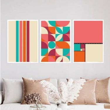 Imagem de Kit 3 Quadros Bauhaus Dopamina 33X24Cm - Com Vidro Branca