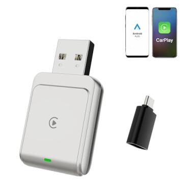 Imagem de Adaptador CarPlay e Android Auto Sem Fio 2 em 1, USB/Type-C Plug & Play, Compatível com iOS (iPhone) e Android, Converte CarPlay com Fio em Wireless, Mini Dongle Automotivo (Branco, 4173S)
