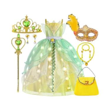 Imagem de Vestido Puff Verde Da Princesa Tiana Para Meninas, Vestido Brilhante D