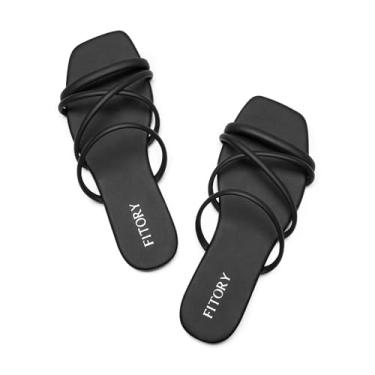 Imagem de FITORY Sandálias femininas deslizantes, tiras cruzadas chiques e sapatos rasos confortáveis para verão tamanho 6-11, Preto, 38