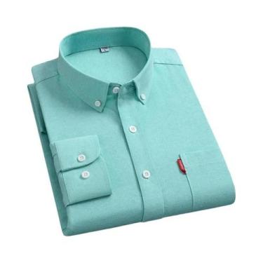 Imagem de Camisa Oxford Branca Masculina 100% Algodão Manga Longa Gola Dobrável 