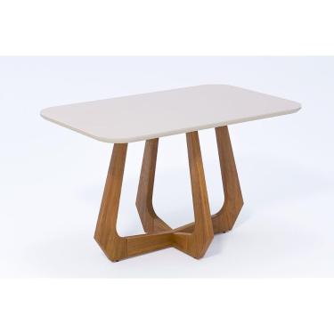 Imagem de Mesa p/ Cozinha Cimol Bromélia c/ Tampo Madeirado c/ Vidro 130cm Carvalho/Off White