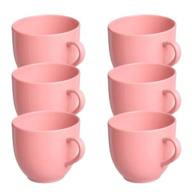 Imagem de Conjunto de 6 xícaras de porcelana lisa, xícaras de chá, xícaras de café e canecas/leite, com capacidade de 170 ml cada. (Rosa)