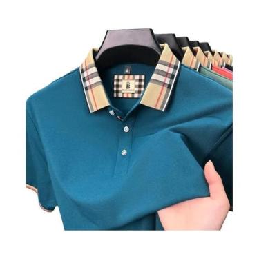 Imagem de Camisa Polo Masculina De Verão Com Estampa Xadrez, Manga Curta, Em Alg
