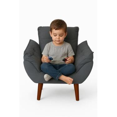 Imagem de Mini Poltrona Cadeira Infantil de Criança Suede Cinza Escuro Pés Palit