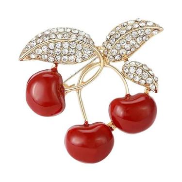 Imagem de Broches De Cereja Com Strass Unissex Para Mulheres, Pins De Frutas Em 