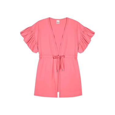 Imagem de Saída de Praia Rosa Neon em Malha com Proteção UV 50+ Kukiê-Feminino