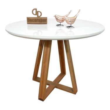 Imagem de Mesa Jantar Base X Tampo Redondo Laca Com Vidro 120cm Branco