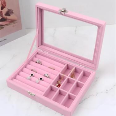 Imagem de Porta Joia Acrílico Com 3 Camadas Brinco Anel Compartimento caixa de armazenamento de jóias(1 camadas ROSA)