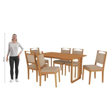 Imagem de Conjunto Sala De Jantar Lina Em Madeira Maciça 6 Cadeiras Linho Fendi
