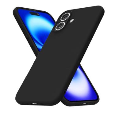 Imagem de uvcoat Capa de silicone para iPhone 16, capa fina de gel de borracha macia para mulheres e meninas, linda capa de telefone TPU fosco com proteção total da câmera, design simples minimalista, preta