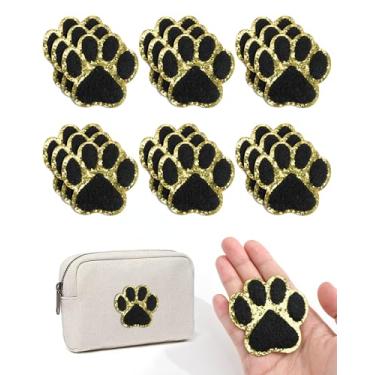 Imagem de GBTBYS 20 peças de adesivos de chenille com estampa de pata autoadesivos/costurados, remendos de bordas douradas para roupas, chapéus, bolsas, vestidos, mochilas, jeans, camiseta sapato (preto, 20