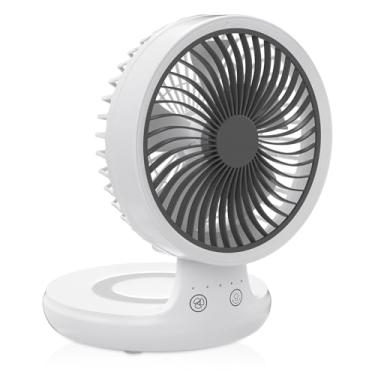 Imagem de mollie Ventilador de mesa USB pequeno recarregável de 20 cm operado por bateria com velocidades para escritório em casa, quarto, mini portátil pessoal silencioso circulador de ar de mesa ventilador de