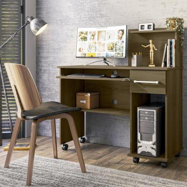 Imagem de Escrivaninha Office Studio - 1 Gaveta, Prateleiras E Nicho Imbuia - Lukaliam Móveis Imbuia