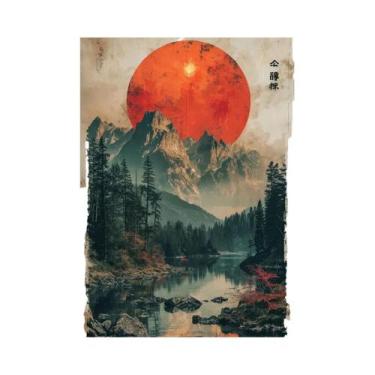 Imagem de Pintura Em Tela De Guerreiro Samurai Da Lua Vermelha Com Paisagem Japo