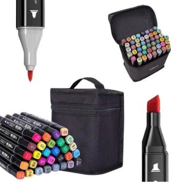 Imagem de Kit Canetas Marcador Permanente Ponta Dupla 48 Cores + Bolsa Tampas co