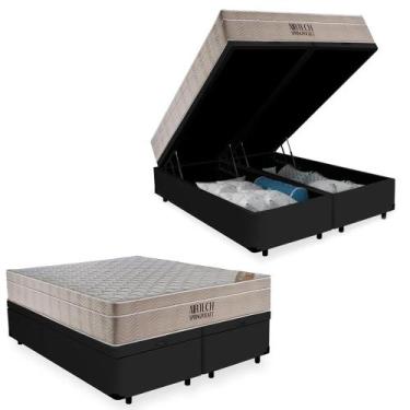 Imagem de Cama Box Baú Queen Suede Bipartido + Colchão Ortobom Airtech Molas Ens