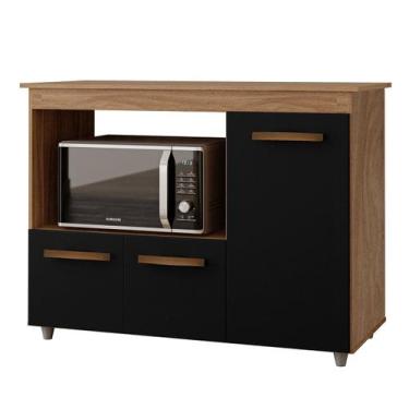 Imagem de Balcão Multiuso para Cozinha Micro-Ondas 3 Portas Lina Savana / Preto 