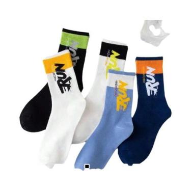 Imagem de Meias Esportivas Casuais Masculinas De Cano Médio Com Blocos De Cores,