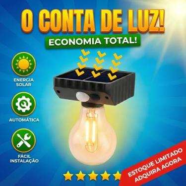 Imagem de Lâmpada LED Solar Luminária Parede Externa Vintage 1W Sensor de Presen