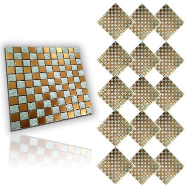 Imagem de Pastilha De Vidro Kit 15 Uni Adesiva Parede Cozinha Sala Banheiro Decorativa Moderna Facil Aplicacao Requintado Reforma