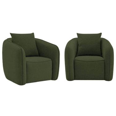 Imagem de Kit 02 Poltronas Decorativas Sala De Estar Recepção Florença Linho - Doce Sonho Móveis Verde