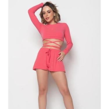 Imagem de Cropped Salvatore Fashion Manga Longa Tiras Malha Canelada Feminino-Feminino