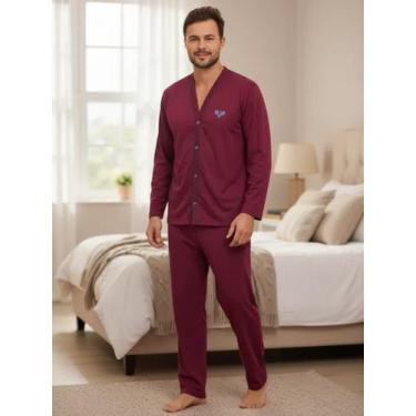 Imagem de Pijama Masculino Aberto com Botão Manga Longa e Calça Comprida Inverno