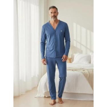 Imagem de Pijama Masculino Aberto com Botão Manga Longa e Calça Comprida Inverno