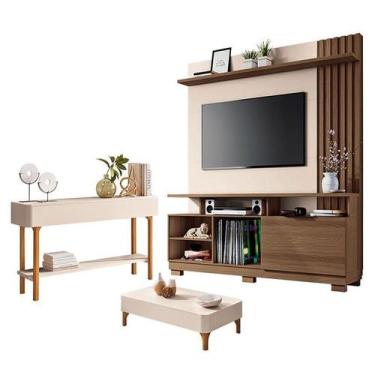 Imagem de Estante Home Theater Artheo Castanho Off White com Mesa de Centro Liz 