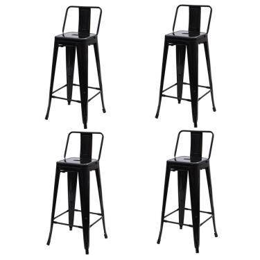 Imagem de Kit 4 Banquetas Altas Com Encosto Tolix Iron Preto Preto