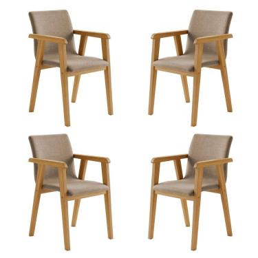 Imagem de Kit 4 Cadeiras com Braço para Sala de Jantar Pés Madeira Maciça Flora Cinamomo/Bege