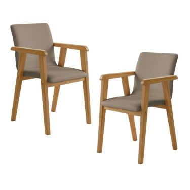 Imagem de Kit 2 Cadeiras com Braço para Sala de Jantar Pés Madeira Maciça Flora Cinamomo/Bege