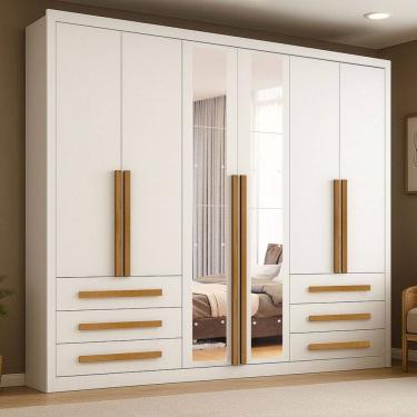 Imagem de Guarda-Roupa Casal Nobre Plus 6 Portas 6 Gavetas com Espelho Branco - Pnr Móveis