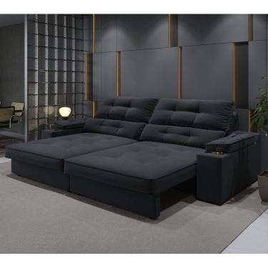 Imagem de Sofá Retrátil Reclinável 4 Lugares Porta-copos USB Suede 2,30m Santiago